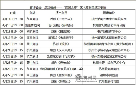 喜迎峰会、品戏杭州——“西湖之春”艺术节请全市人民看好戏